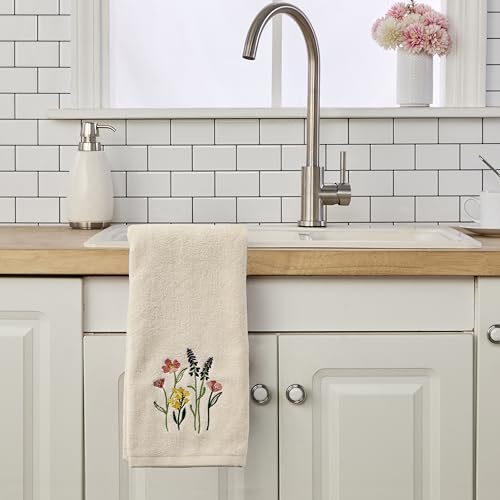 SKL Home Meadow Bouquet 100% Cotton Embroidered 2pc Hand Towel Set, Decorative for Bath/Kitchen/Bar & Gift, Natural - color: Meadow Bouquet