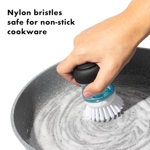 OYV Soap Dispensing Palm Brush Refills, 4-Pack Replacement Heads, White | Non-Scratch Nylon Bristles, Easy Twist-On Installation, Safe for Non-Stick Cookware - color: White