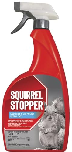 Squirrel Stopper Repellent Spray - Chipmunk & Squirrel Deterrent for Bird Feeders, Garden & Homes - Weather-Resistant Formula - Scent, Taste & Touch Barrier - Safe Around Kids & Pets - 32oz - size: 32 Fl Oz (Pack of 1)