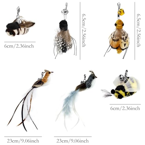 6 Pieces Cat Feather Toys Replacement Bird Insect Cat Toy Wand Refills Cats Toy Replacement Natural Bird Feathers for Cats Toys - color: 6 Pcs Bird Insect