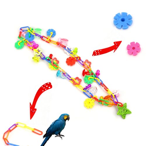 (2 Pack) Bird Necklace Toy Rainbow Necklace Bird Toy Chewing Toy Cage Links Bird Swing, Climbing Chain for Small Sized Birds, Small Bird Necklace Toy.