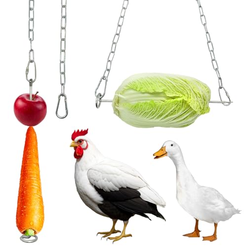2 Pack Hanging Chicken Feeder with Hooks | Fruit Fork for Chicken Coop Accessories, Chicken Toys & Vegetable Skewers - size: 2 sets hanging chicken feeder