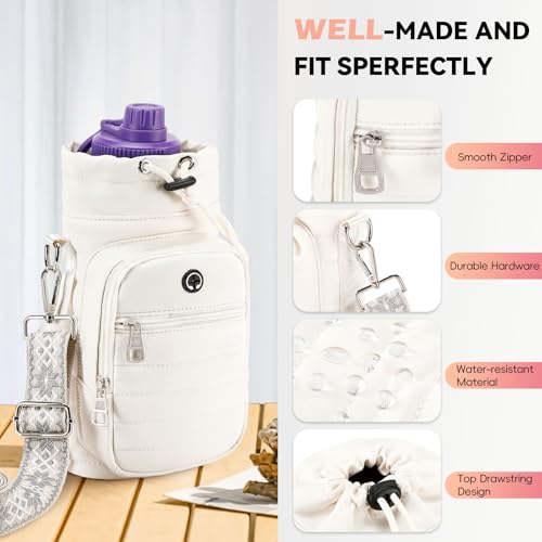 Water Bottle Carrier bag with Strap Phone Pocket for Walking, Hiking, Cycling - color: 6-Beige1, size: 32oz-40oz