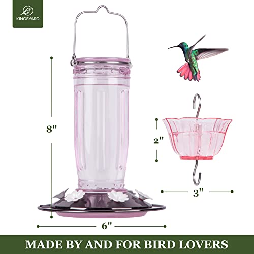 Kingsyard Glass Hummingbird Feeder for Outdoors Wild Bird Feeder with 6 Feeding Ports Hanging for Garden Yard, Pink (Ant Moat Included) - color: Pink