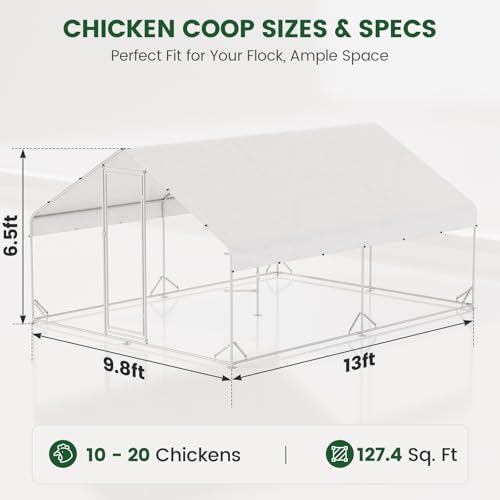 CHIKENCOOP 2-Room Metal Chicken Coop Run, Hardware Cloth, Solar Light | Two-room walk-in run with galvanized hardware cloth, full-top waterproof UV-resistant cover, solar light, and center perch - size: 156.0"L x 118.0"W x 78.0"H
