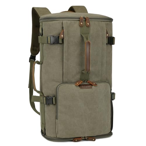 Travel Backpack for Men, 40L Flight Approved Carry On Backpack, Water Resistant Canvas Rucksack with 17.3" Laptop Sleeve, Convertible Duffel Bag for Airplane, Business & Travel - color: Green