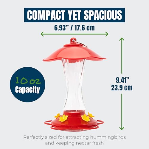 MEKKAPRO Glass Hummingbird Feeder 2-Pack 10 oz Red Outdoor, Easy Assemble | Built With A Metal Ring, This Red Hummingbird Feeder Duo Provides Bee-proof Glass Design For Outdoor Spaces - color: Modern, size: 10oz