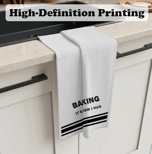 Black and White Baking It’s How I Hug Kitchen Towels, Funny Baking Quote Decorative Dish Towels, Farmhouse Kitchen Decor Tea Towels, Soft Absorbent Dishcloth for Bakers, Cooking Lovers Gift - color: Funny-black and White