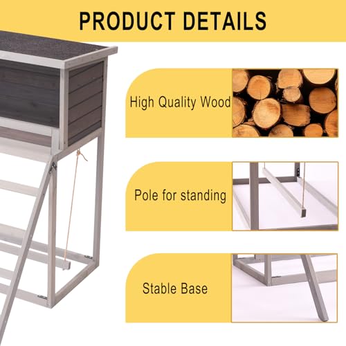 BIRASIL Chicken Nesting Box, Chicken Coop Accessories with Asphalt Roofing, Chicken Laying Boxes with Stairs, Nesting Egg Boxes with Leisure Swing for Hens or Chickens