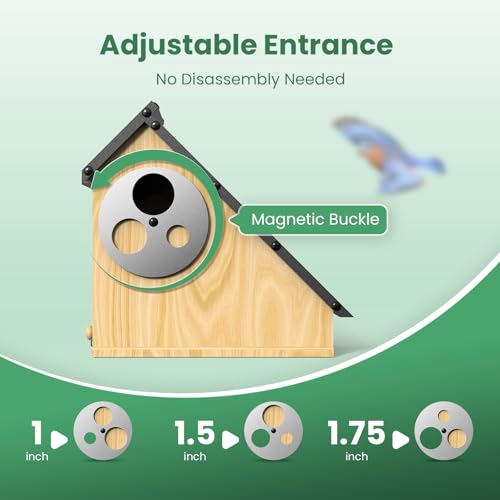 Bird House - Adjustable Entrance Fit All Birds, Outdoor Bird Houses for Outside Weatherproof, Durable Wood Birdhouse for Bluebird, Finche, Wren, Chickadee, an Ideal Backyard Decoration (Iron Roof)