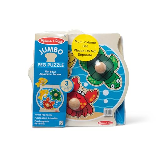 Melissa & Doug Wooden Jumbo Peg Puzzle 2-Pack – Fish Bowl, House Pets, 3-Piece for Toddlers Boys and Girls, Ages 1+ Years