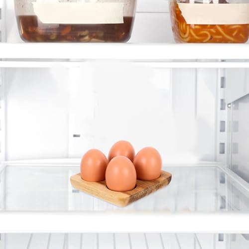 Wooden Egg Tray, Rustic 4 Egg Holder Chicken Eggs Display Tray Suqare for Refrigerator Kitchen Display or Storage