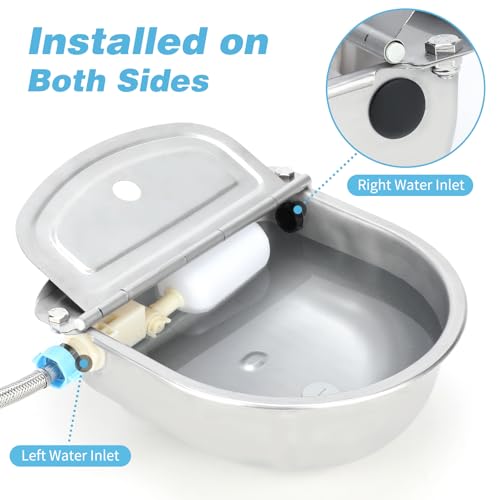FHTONGE 304 Stainless Steel Automatic Dog Water Bowl Dispenser with Outfall | Float Valves Auto Fill, Wall-Mounted Dog Waterer for Outdoor Big Dog Livestock Poultry Horse Cow Goat Pig Chicken Duck Rabbit
