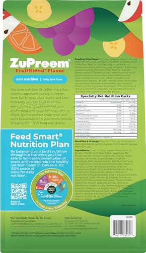 ZuPreem FruitBlend Parrot & Conure Food, Uniform Bird Food, M/L, 3.5 lb | Bird Food Pellets, Real Fruit, Fruit Blend, Conures, African Greys, Caiques, Eclectus, Cockatoos, Medium Large Birds, USA - size: 3.5 Pound (Pack of 1)