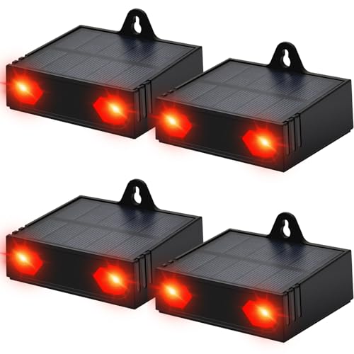 Solar Predator Control Light Nocturnal Animal Repeller Deer Repellent Device Coyote Deterrent Keep Wild Nighttime Animals Away from House Yard Farm Chicken Coop with Dual Red Strobe Lights Pack of 4