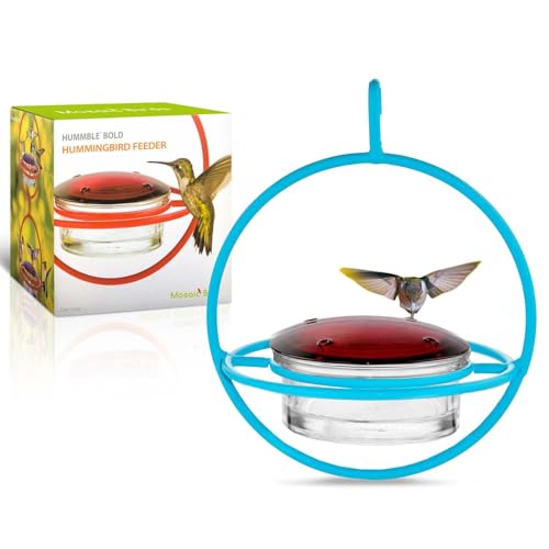 Hummingbird Feeder for Outdoors Hanging, 3.4 OZ Hummingbird Feeders, Glass Bowl with 4 Feeding Ports, Leak Proof Lid & Circular Perch, Bird Feeder (1, Aqua Blue) - color: Aqua Blue