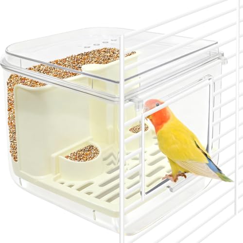 La La Pet No Mess Automatic Bird Feeder Large Capacity Feeding Bowl for Birdcage 2-in-1 Multifunctional Food Container and Bathtub for Parrots Cockatoos Parakeets Lovebirds