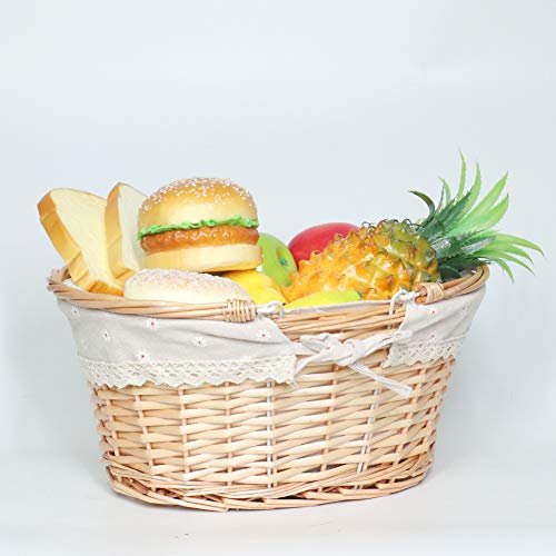Wicker Basket Gift Baskets Empty Oval Willow Woven Picnic Basket Easter Candy Basket Storage Basket Wine Basket with Handle Egg Gathering Wedding Basket (Natural) - color: Natural, size: Large