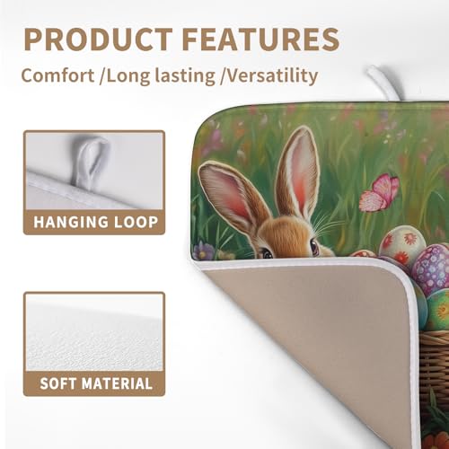 Easter Bunny Eggs Dish Drying Mat for Kitchen Counter 16x18 Inch Spring Easter Rabbit Flowers Drying Mat Microfiber Dish Drainer Rack Mats Absorbent Reversible Dishes Pad Dish Dryer Mat - color: Easter Egg Bunny, size: 16" x 18"