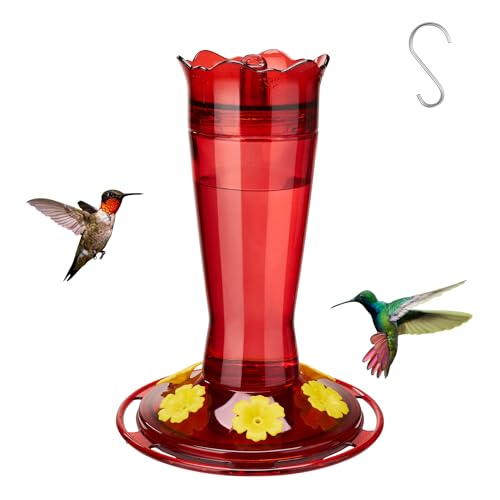 Kingsyard Glass Hummingbird Feeder for Outdoors Hanging, 14 oz Leak-Proof Humming Bird Feeders with Ant Moat & Bee Proof Feeding Ports, Hummingbird Gift for Bird Lovers (Red) - color: Updated Red