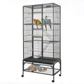 69.5 Inch Large Bird Cage, Parakeet Flight Cage with Rolling Stand, Storage Shelf, Tray, Perches, Feed Bowls, Extra Large Parrot Cage for Macaw, Cockatiel, Budgie, Conure, Lovebird & Finch