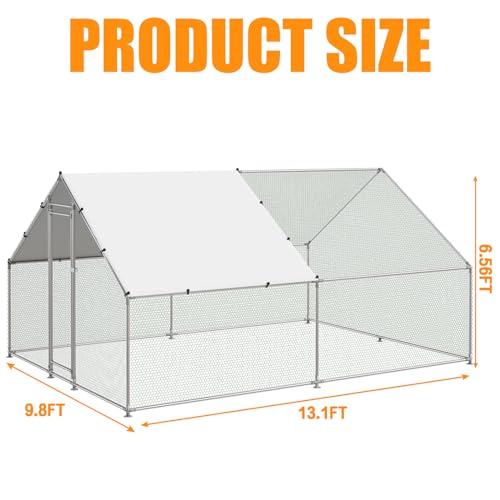 NUGRIART Large Metal Chicken Coop Walk-in Poultry Cage Hen Duck Run House with Waterproof & Anti-UV Cover Galvanized Rabbits Habitat Spire Shaped Cage for Outdoor Yard Farm Use - size: 13.1' L x 9.8' W x 6.56' H