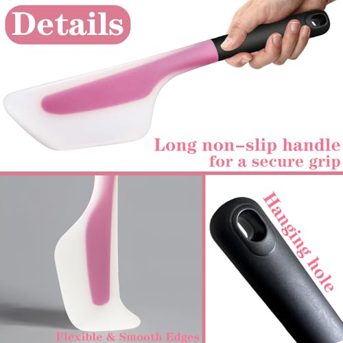 Silicone Omelette Spatula Turner, Flexible Egg Flip Tool for Non-stick Pans | 13Inch Flip Fold Omelet Turner Heat Resistant omelette flipper for Kitchen Omelet Pancake Crepes, Pink - color: Pink