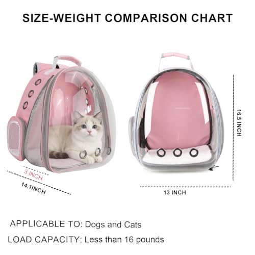 Cat Backpack Carrier, Front Expandable Expandable Bubble Pet Backpack, Ventilated Transparent Capsule Dog Backpack for Small Cats Dogs Birds Bunny, Airline Approved - color: Pink