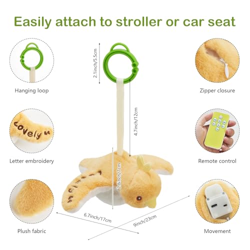 Baby Hanging Flying Bird Musical Toys for Stroller Car Seat Crib Play Gym | Ages 0-36 Months, Tummy Time, Sensory Music Toys, Plush with Clamp, Boys and Girls, Flapping Wings Bee/Birds Toy - color: Yellow Bird