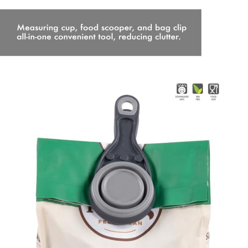 Dexas Popware for Pets Collapsible Klip Scoop, 3-in-1 Pet Food Scoop, Measuring Cup and Bag Clip, 1/2 Cup Capacity, Light Gray - color: Light Gray, size: 1/2 Cup Capacity