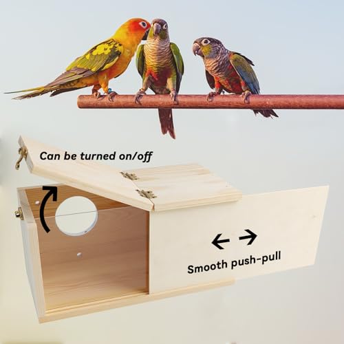PINVNBY Nesting Box for Birds,Wooden Parakeet Nest Box with Detachable Board Transparent Visual Cockatiel House for Budgie Lovebird Conure Parrot (XL) - size: X-Large