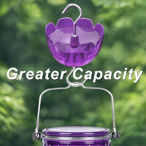 6-Pack Ant Moat for Hummingbird Feeders 4OZ | Heavy Duty Metal Hooks with Water Level Window, Bright Red Flower Design for Outdoor Hanging Bird Feeders - color: Purple