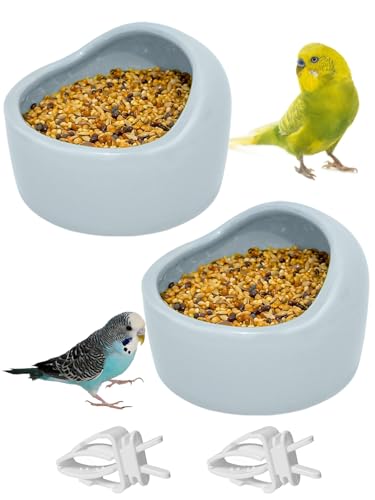 2 Pcs Bird Food Bowl Ceramic Bowls for Birds Small Parakeet Food Bowl Parrot Feeding Cups, Bird Cage Feede for Parakeets Conure Cockatiels Lovebird Budgie (Blue) - color: Blue