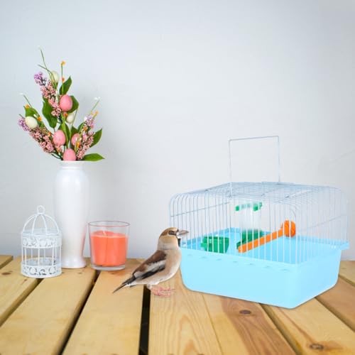 Toddmomy Portable Bird Cage with Perch Food Box Water Dispenser Spacious Travel Carrier for Parrots Lovebirds Small Birds 9.29X6.57X6.29 Inches - color: Blue