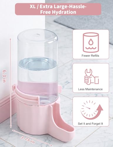 Quail Chick Waterer with Anti-Drowning Shallow Tray, 16.6 fl oz Automatic Gravity Button Quail Waterer, Hanging or Free-Standing Bird Water Dispenser for Wire Mesh Cages and Brooders (Pink) - color: Pink