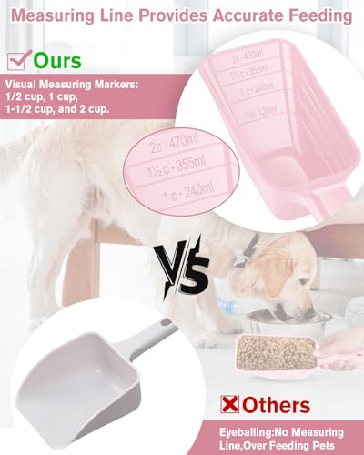 2 Cup Dog Food Scoop(2 Pack), Plastic Pet Food Scoop with Measuring Lines for Accurate Pet Food Portions,Dishwasher Safe (Grey and Pink) - color: Grey and Pink