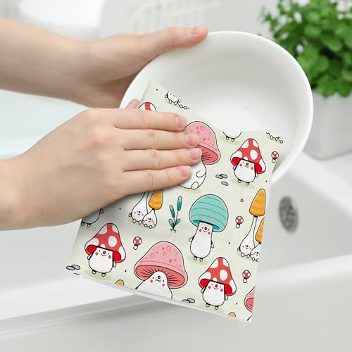 Cute Mushroom Kitchen Towels Decorative Set of 2, Funny Dish Towels | Absorbent Dish Cloths Set Tea Towels Hand Towels for Kitchen Baking Cooking Bathroom Decor - color: Cute Mushroom