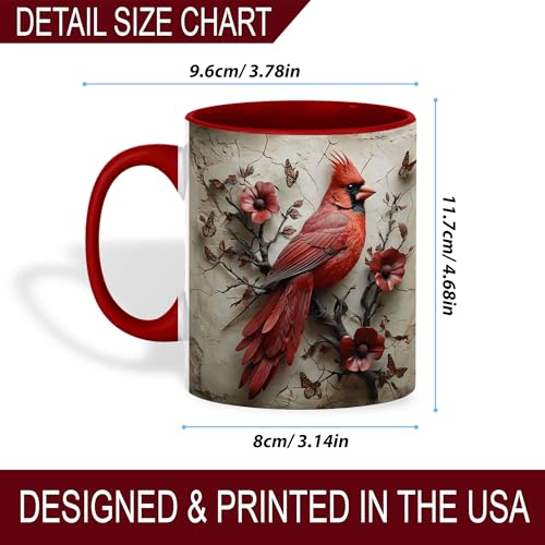 Cardinal Bird Coffee Mug, 11oz Ceramic Red with Songbird and Flower Design, Gift for Women, Nature Lovers, Birthdays, Tea, Coffee, Hot Chocolate Lovers, Artistic and Elegant (Red Cardinal Bird) - color: Cardinal Bird