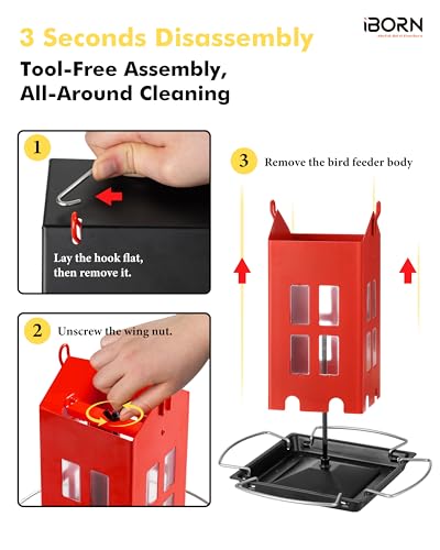 iBorn Bird Feeder House, Metal Bird Feeders for Outdoors Hanging,Double-Sided Metal Hanger & Weatherproof, Easy to Clean & Refill, 2.2 Lbs Capacity, Red - color: Red
