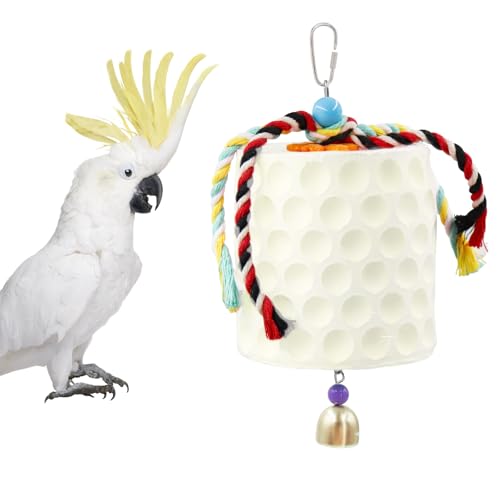 Extra Large Bird Chewing Toy, Parrot Beak Grinding Calcium Stone with Bells, Bird Cage Accessories, Cage Toys for Cockatiel Parakeet Parrot Budgies Rat Hamster Chinchilla Rabbit Bunny African Grey - color: White