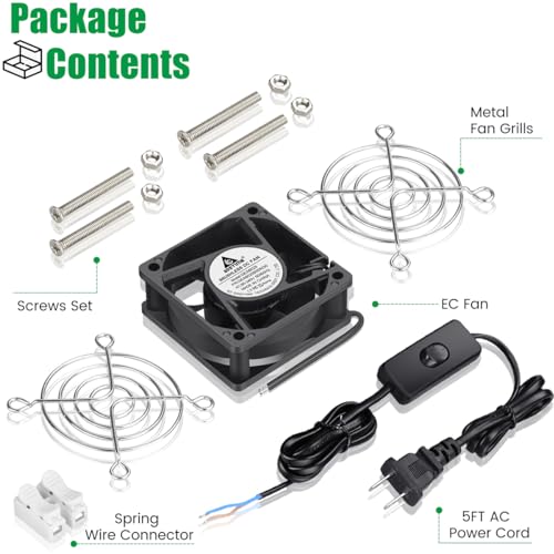 GDSTIME 60mm x 25mm EC Axial Cooling Fan, 110V 120V AC, Dual Ball Bearing | 60x60x25mm, 80-240V Wide, ON/OFF Switch, Brushless Motor, High Efficiency, for Stereo Amp, Fridge Circulation, DIY Projects - size: 60x25mm