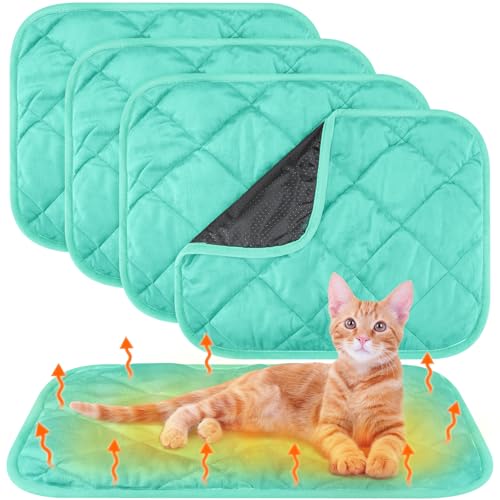 4 Pack Self Heating Cat Pad Self Warming Dog Mat Reflects Body Heat Extra Warm Thermal Pet Pad Washable Dog Cat Bed Crate Bed Mat Blanket (16 x 20 Inch,Mint Blue) - color: Mint Blue, size: 16 x 20 Inch