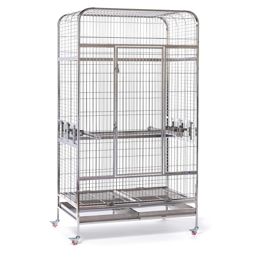 Prevue Pet Products Imperial Extra Large Stainless Steel Bird Cage | Big Birdcage Ideal for Parrots, Cockatoos, Macaws, Included Perch and Cups, Durable Cage with Wheels - size: 41.3"L x 27.9"W x 73.8"H