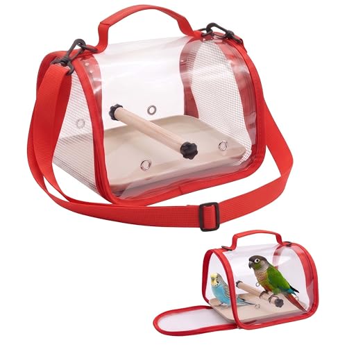 Red Small Bird Cage Travel Carrier with Perch – Portable Bird Backpack, Travel Bird Cage for Parakeets, Canaries, Budgies, Cockatiels and Love Birds, Pet Carrier for Vet Visits and Outdoor Use - color: Red