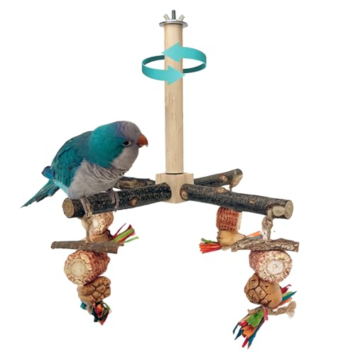 Bird Perch 360° Rotating Perch with Natural Chew Toys - Spinning Bird Toys Cage Accessories- Parrot Wooden Stand for Small and Medium Birds (Parakeets, Budgies, Cockatiels, Conures, Finches)