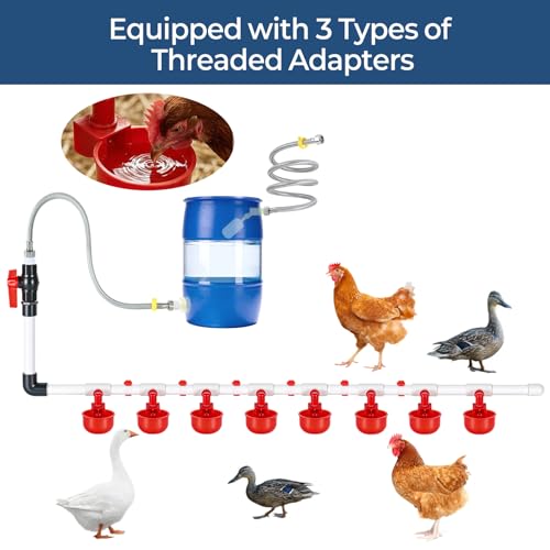 57 Pcs Automatic Chicken Waterer System Set, Chicken Watering System Kit with 8 Chicken Water Cups, Float Valve, Water System for Chickens Ducks Quail Poultry