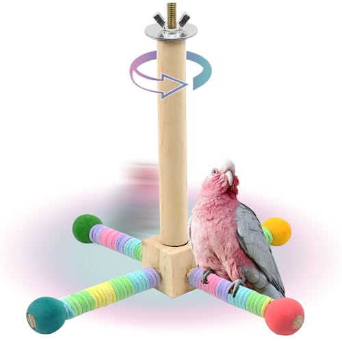 Upgraded Parrot Perch Toy,Rotating Bird Perch Stand with Chew Ball Toy for Small&Medium Birds,Bird Cage Accessories for Parakeets Cockatiels Lovebirds Conures Finches Budgies (Rainbow Colors)