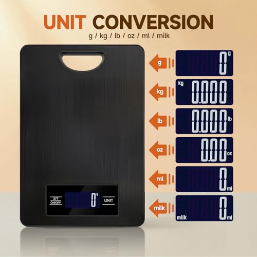Food Scale, Digital Kitchen Scale with Hanging Loop, 11lb Baking Scale | 1g Accuracy, g/oz,etc.5 Unit Conversion, Tare Function, Fingerprint-Resistant Steel, Suitable for Cooking, Baking ,Meal Prep - color: Black