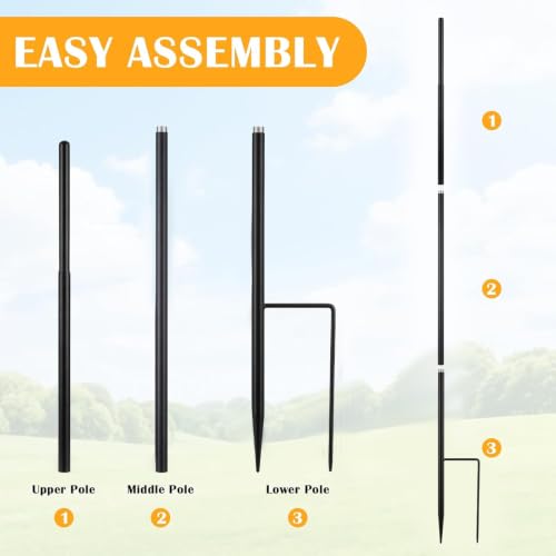 Matte Black 72" h Replacement Pole for Large Wind Spinner, Windmill Replacement Parts, Three-Part Composition, 22mm Thicker Tube, Easy Assembly for Large Metal Wind Spinner (2 Prongs Base) - color: Matte Black, style: 2 Prongs Base