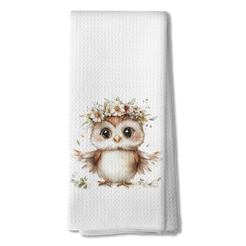 Floral Cute Owl Kitchen Towels, Owl Lover Gifts Dish Tea Towels for Kitchen Decor, Owls Decorative Dish Tea Towels, 16x24 Inch - color: 04color
